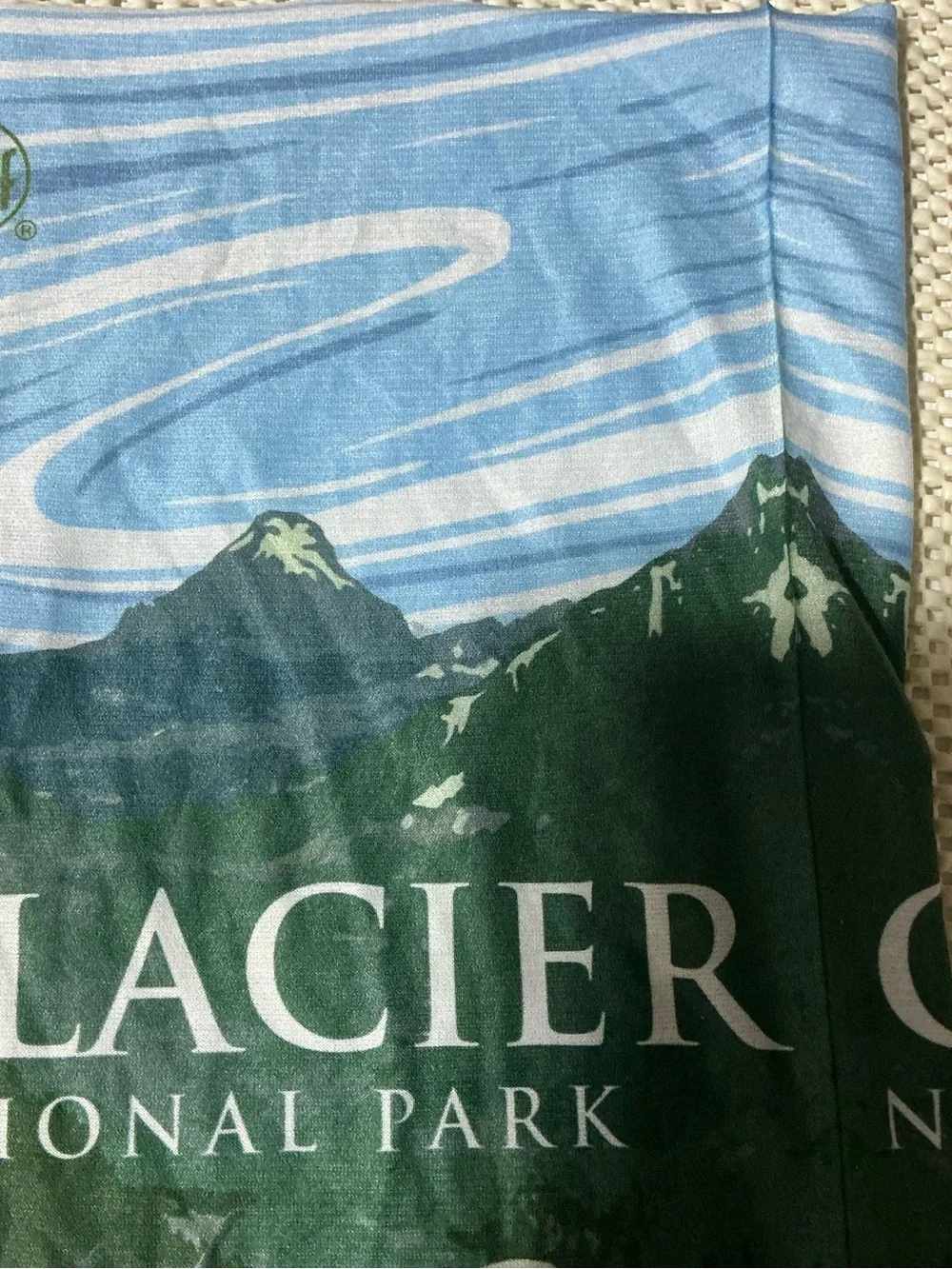 Buff Glacier National Park Scenic Mountain Neck Gaiter - Blue & Green